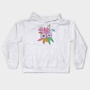 Colorful tropical flowers in coral pink Kids Hoodie